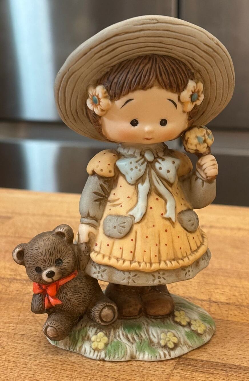 Vintage 1984 Enesco Giordano Childhood Fantasies Girl Teddy Figurine Cottagecore